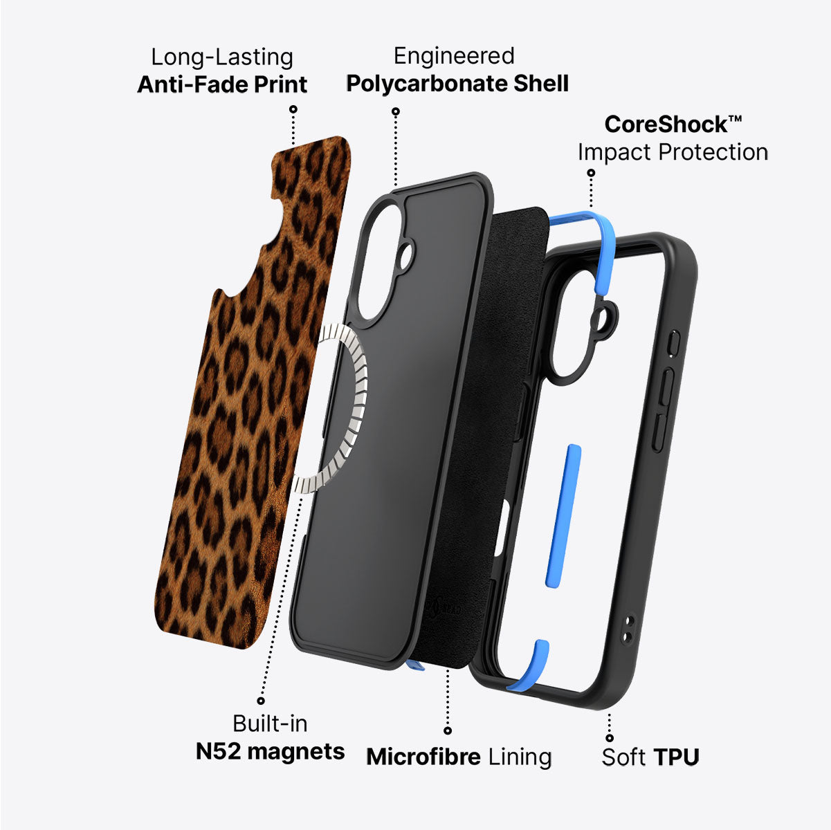 iPhone 16 Plus case construction – Classic Leopard phone case