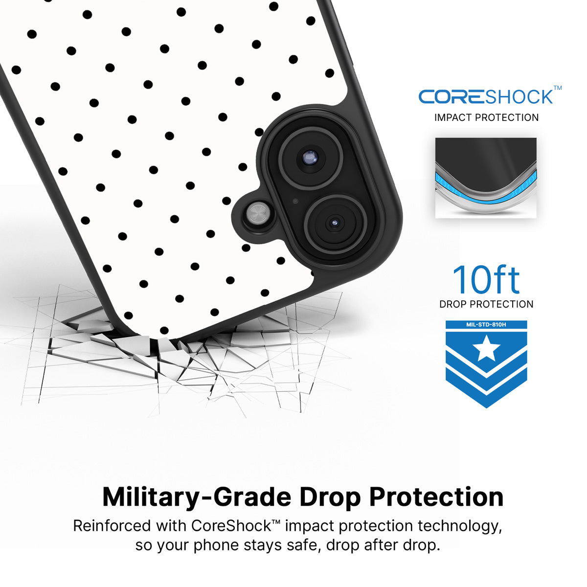 Ivory Sprinkle iPhone 16 Plus case with drop protection