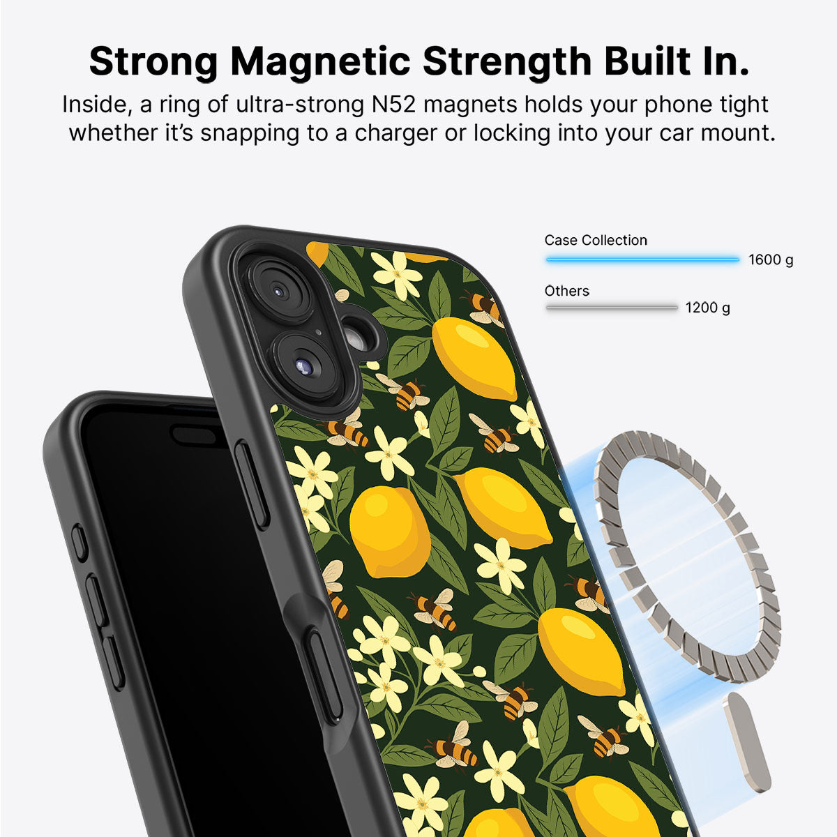 iPhone 16 Plus MagSafe case – Lemon and Bees design