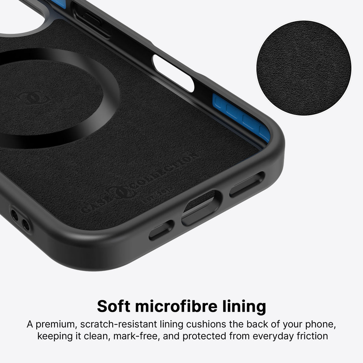 iPhone 16 Plus case interior – Lemon and Bees microfibre lining