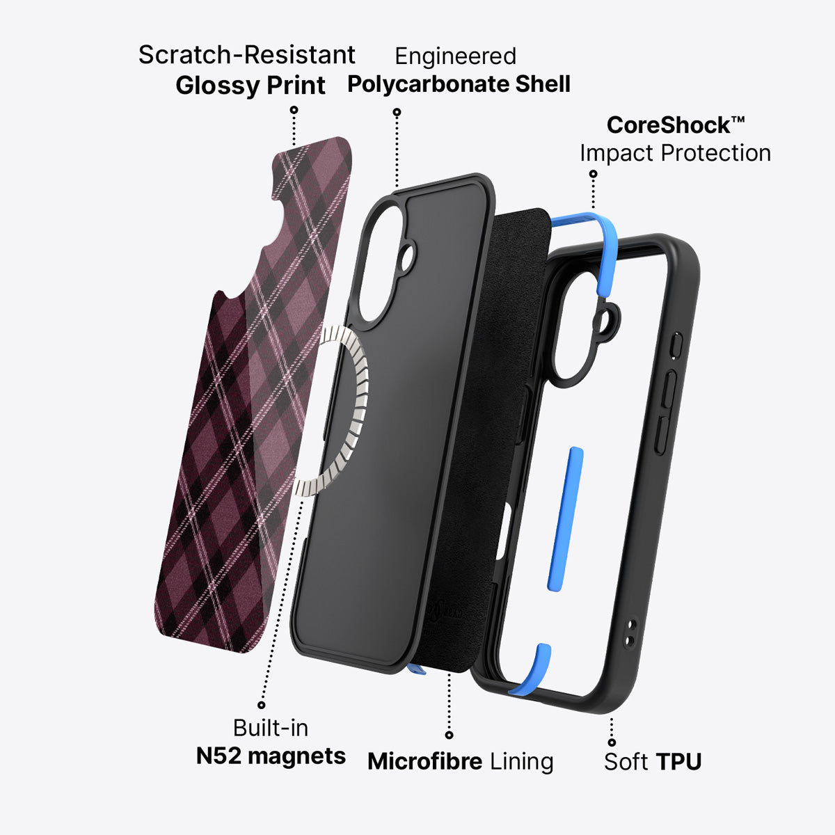 iPhone 16 Plus case construction – Merlot Weave phone case