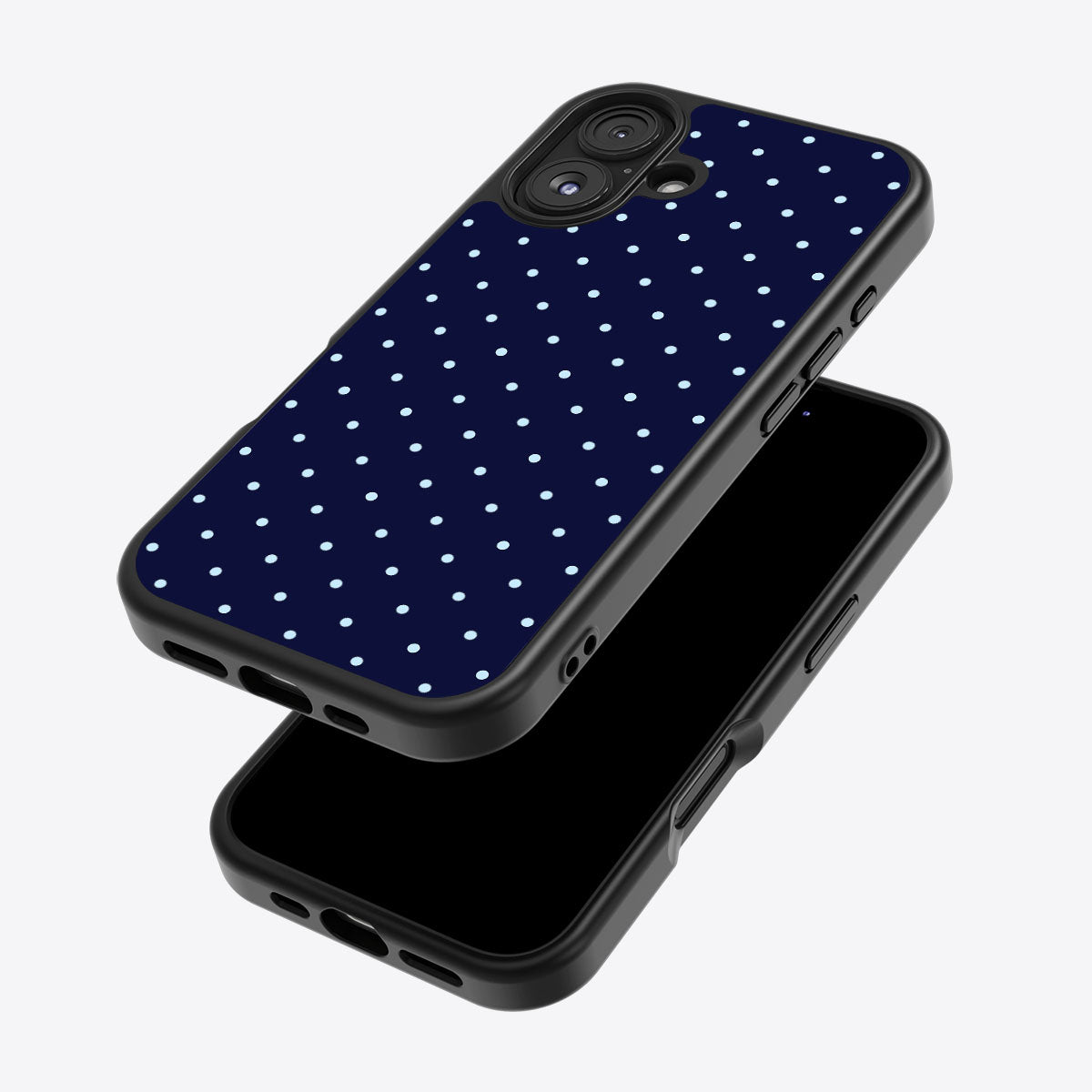 Navy Whisper iPhone 16 Plus case – back and side view