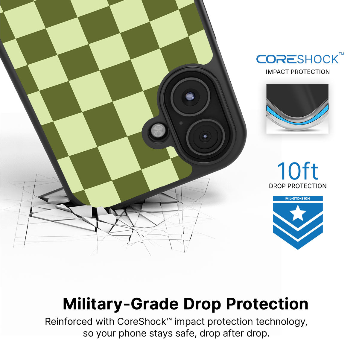 Olive Meadow iPhone 16 Plus case with drop protection