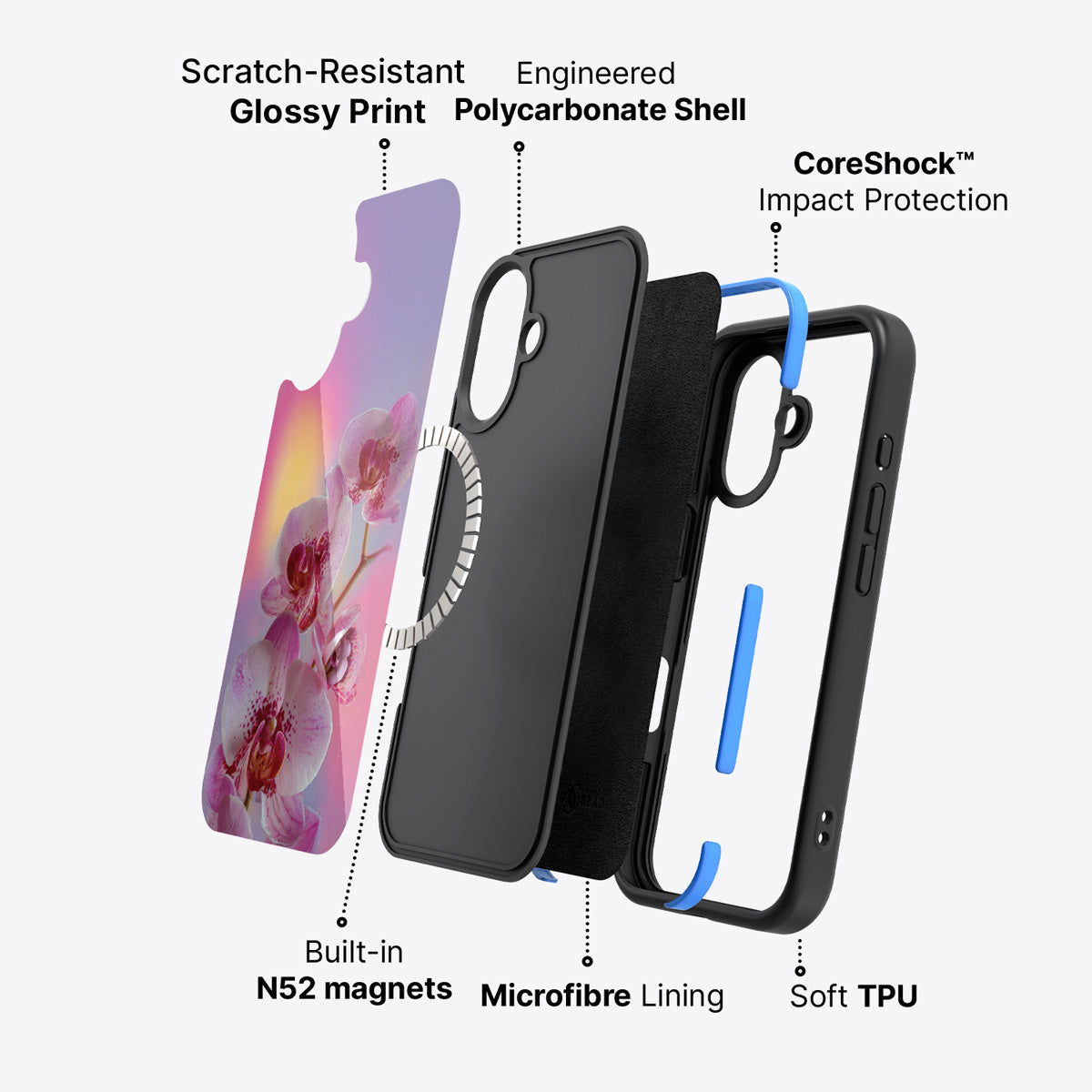 iPhone 16 Plus case construction – Orchid Dream phone case