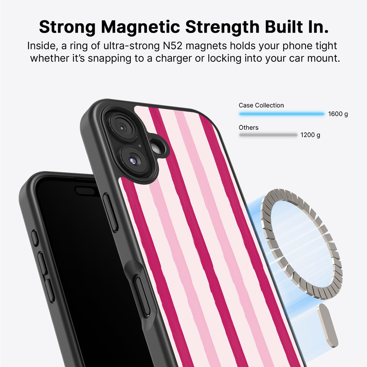 Pink Watercolor Stripes - iPhone 16 Plus Case #case type_core (magsafe)