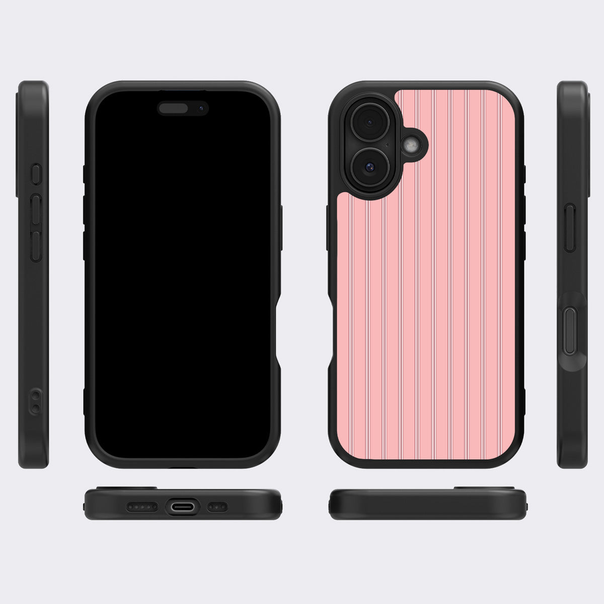 Sorbet Pinstripe iPhone 16 Plus case cover – multi-angle view