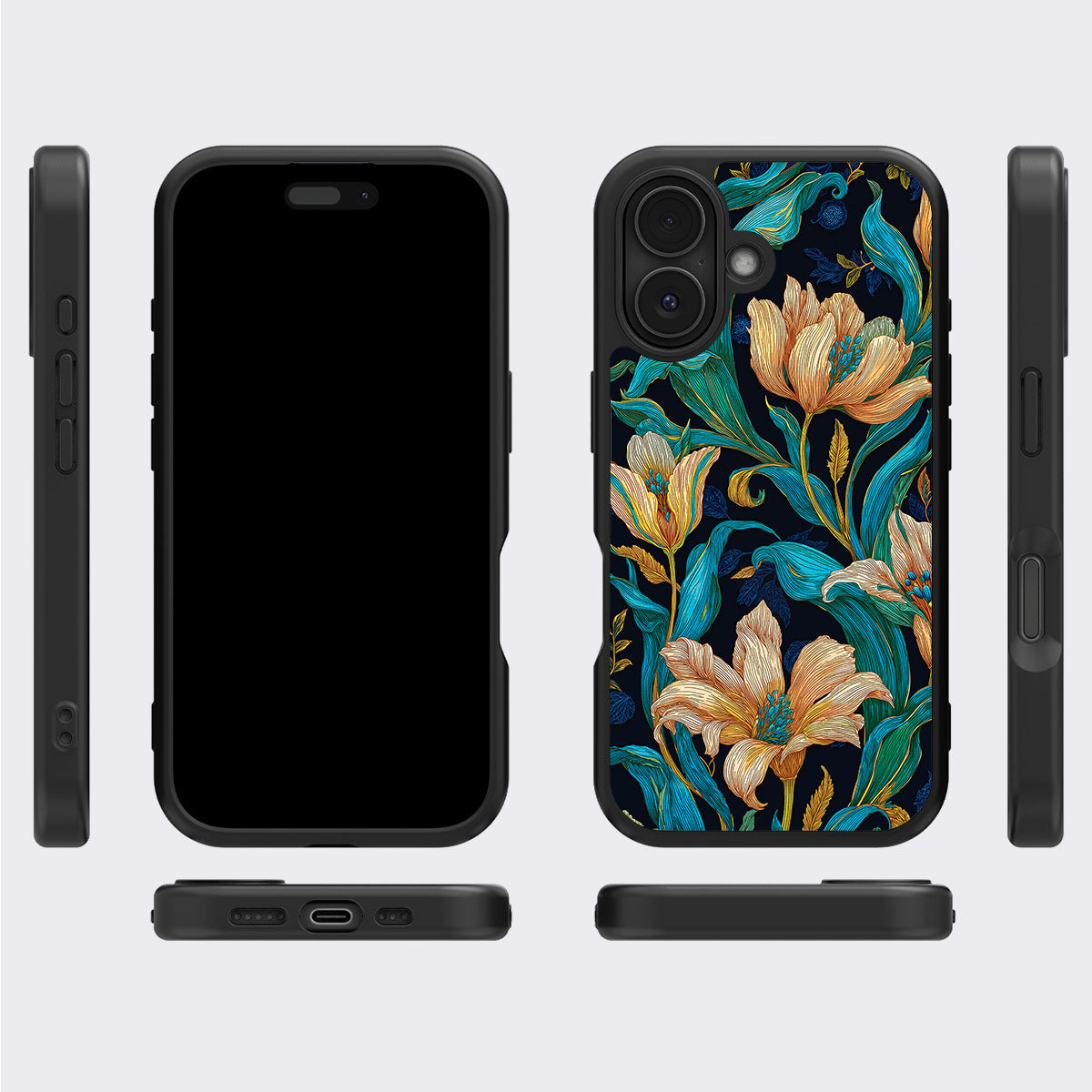 Blue Floral Designer iPhone 16 Plus Case – Tulip Play | MagSafe