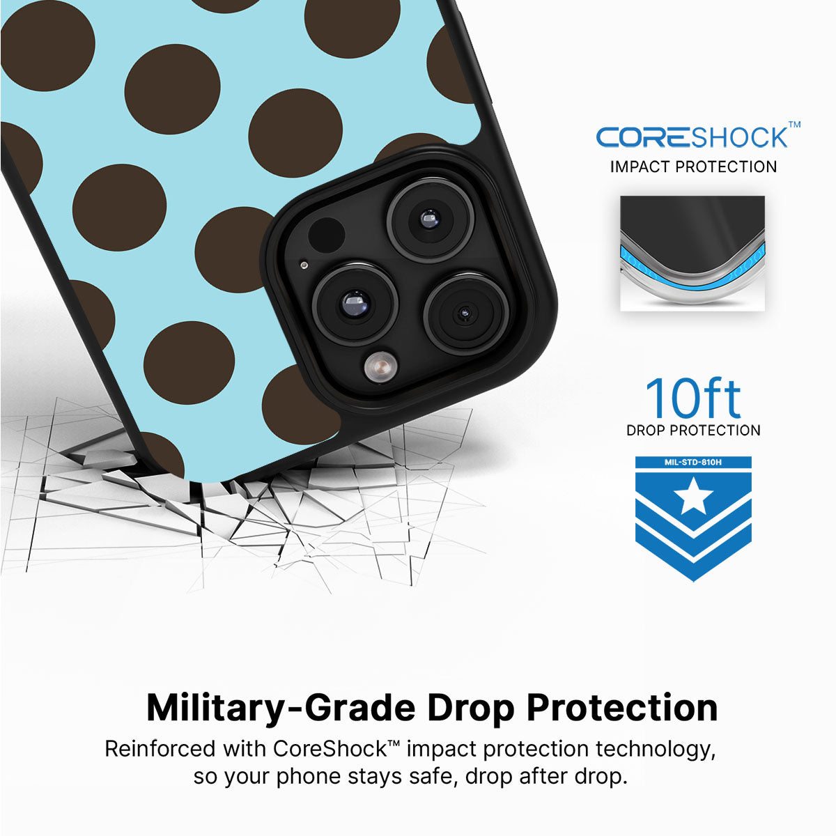 Blue Mocha iPhone 16 Pro case with drop protection
