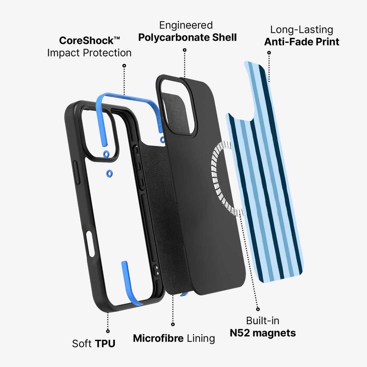 Blue Watercolor Stripes - iPhone 16 Pro Case #case type_core (magsafe)