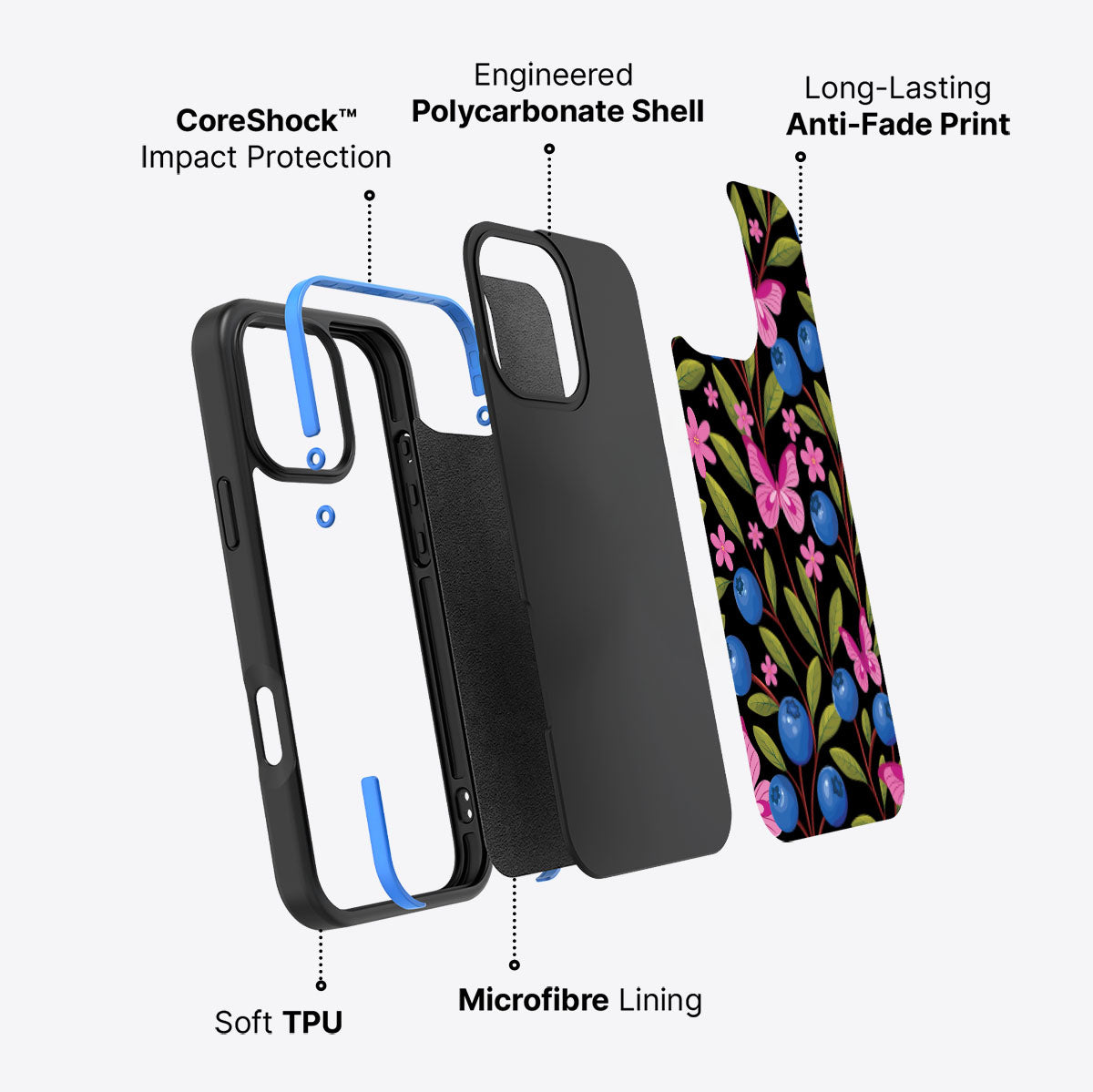 Blueberry Butterflies - iPhone 16 Pro Case #case type_core (non magsafe)