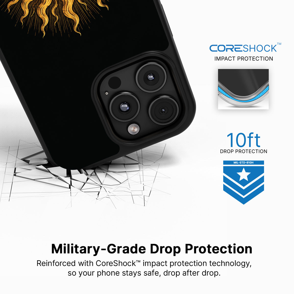 Celestial Sun iPhone 16 Pro case with drop protection