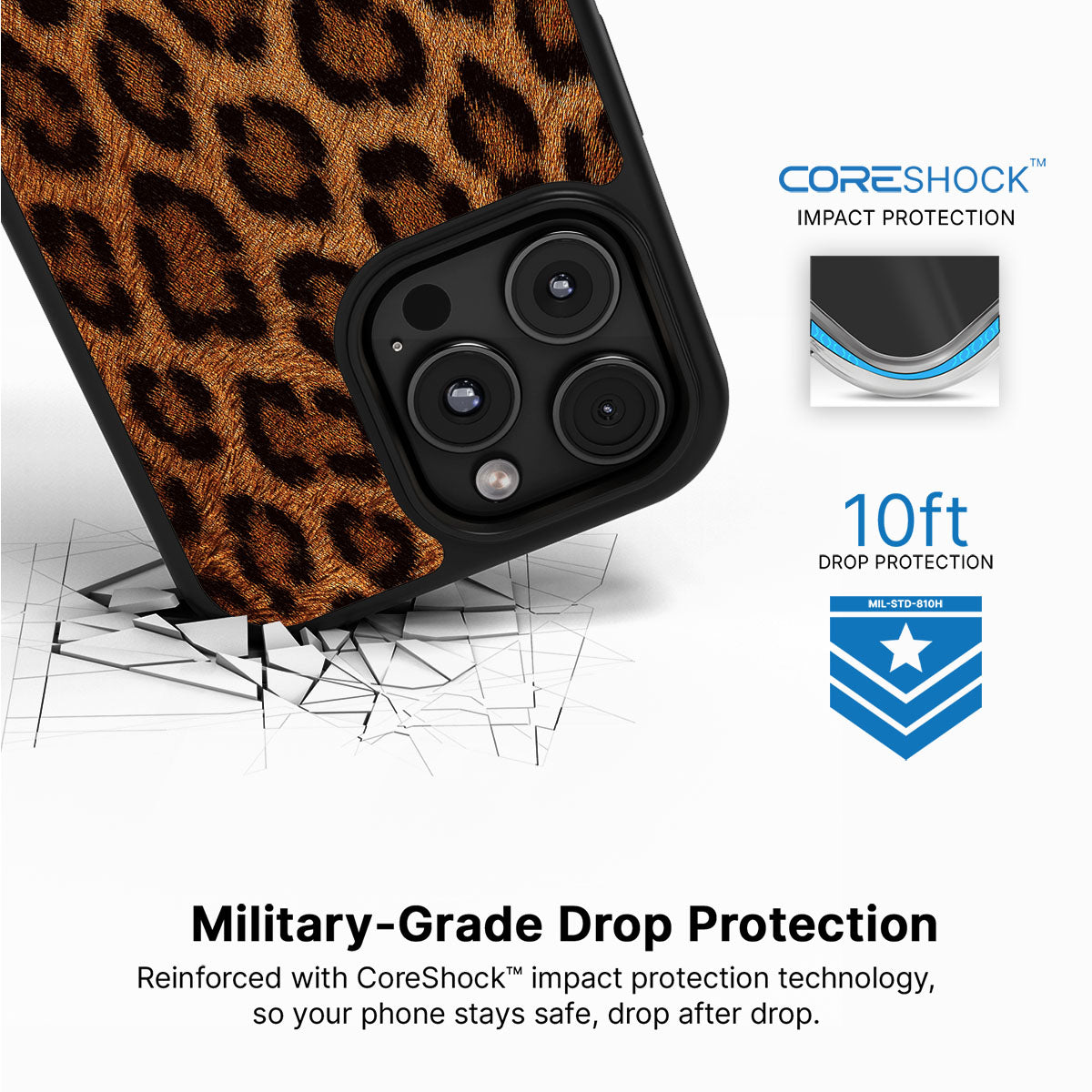 Classic Leopard iPhone 16 Pro case with drop protection