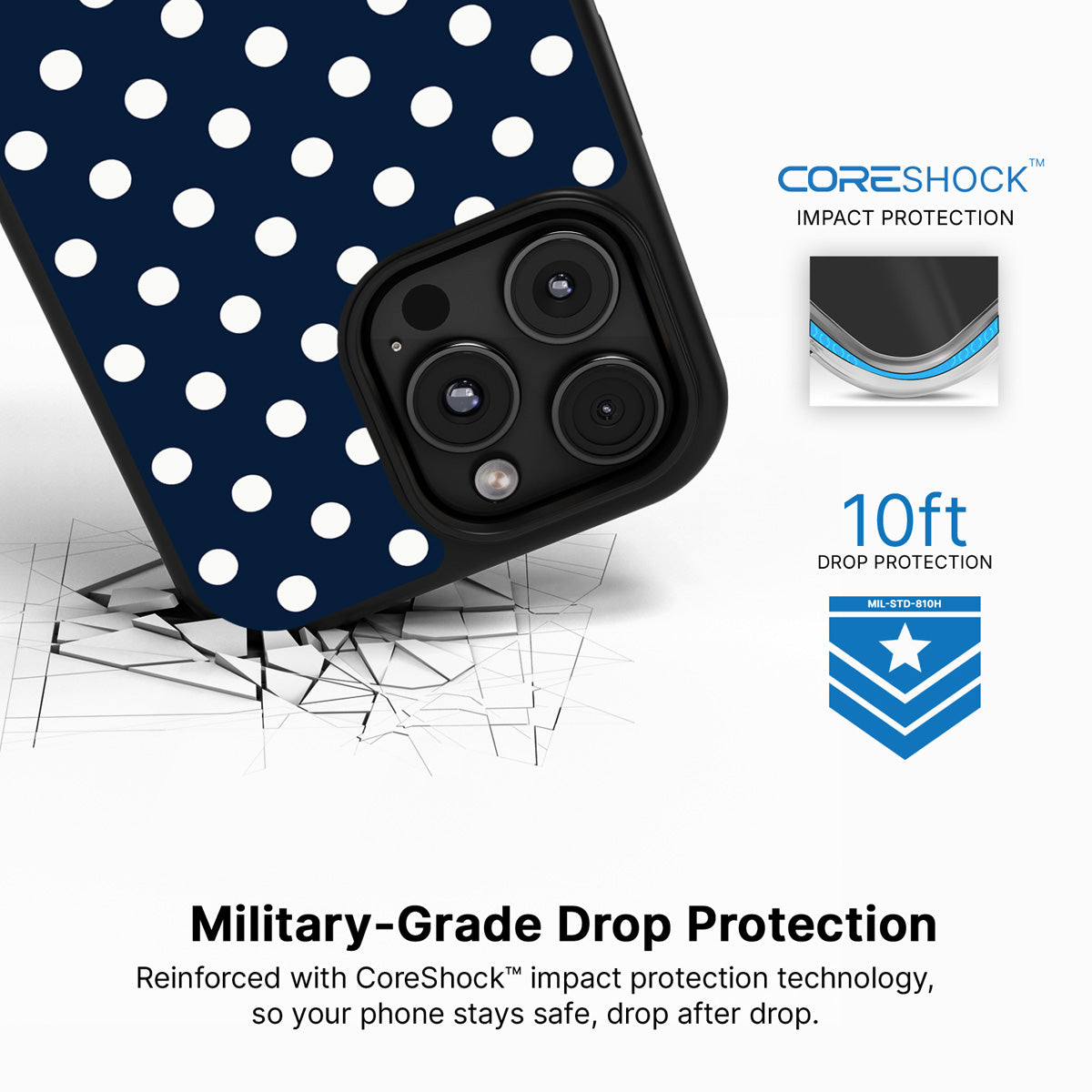 Navy Polka Dot iPhone 16 Pro Case – Deep Sea | MagSafe