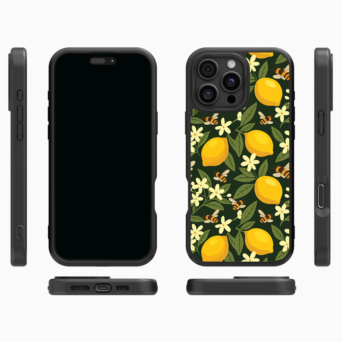 Lemon and Bees iPhone 16 Pro case cover – multi-angle view