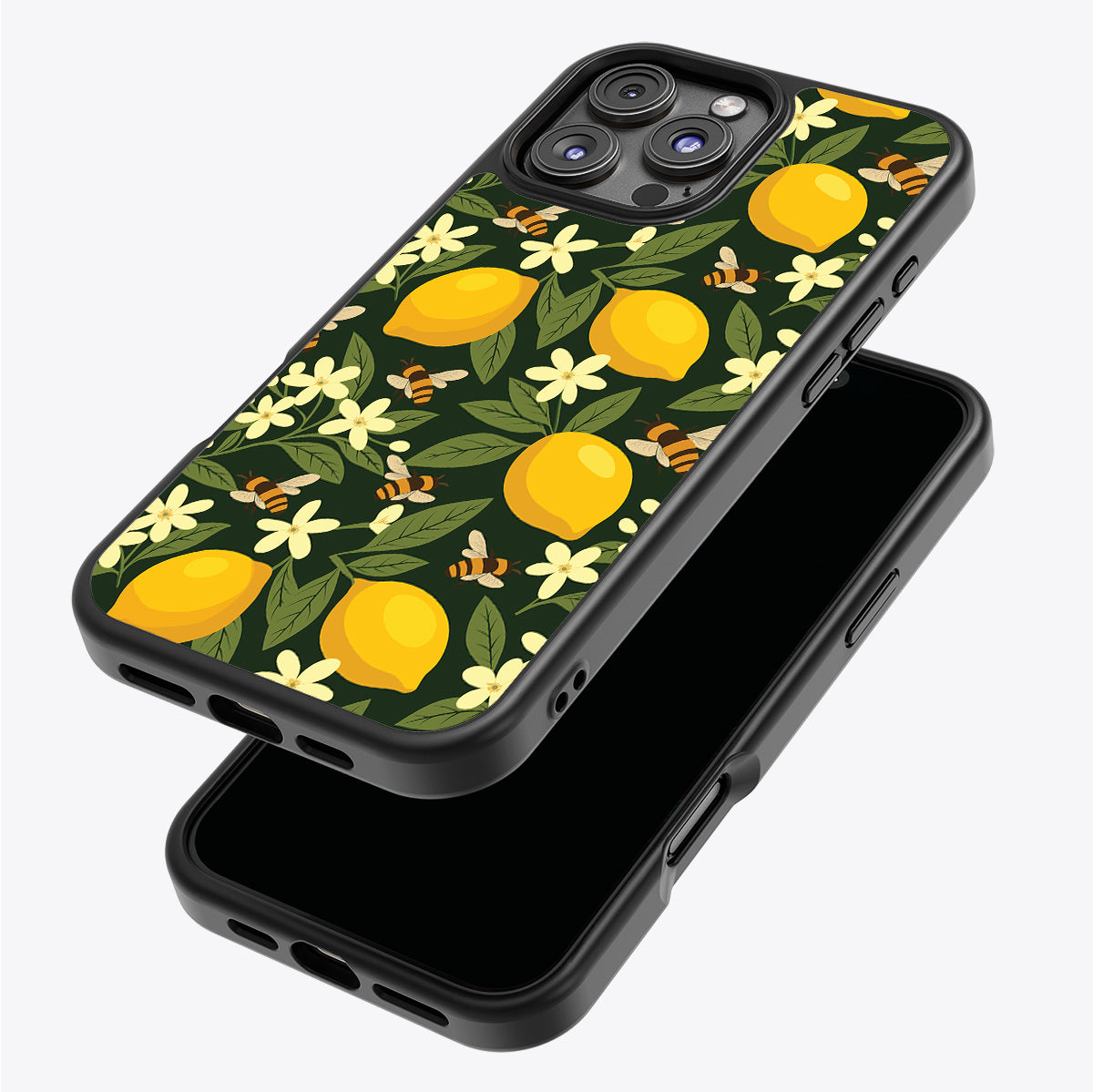 Lemon and Bees iPhone 16 Pro case – back and side view