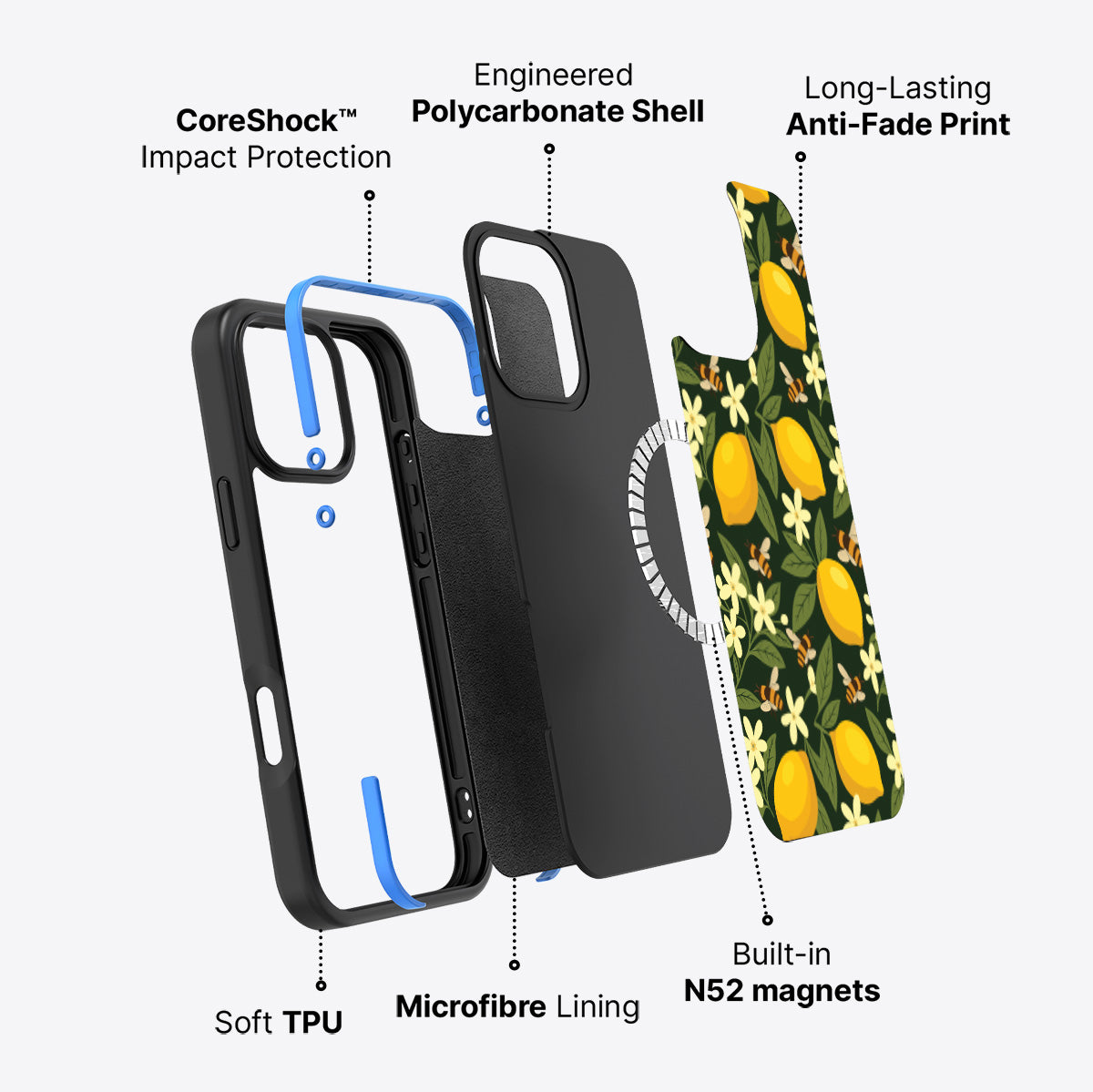 iPhone 16 Pro case construction – Lemon and Bees phone case
