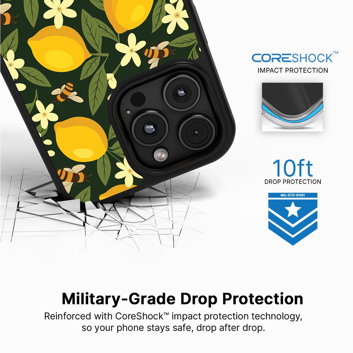 Lemon and Bees iPhone 16 Pro case with drop protection