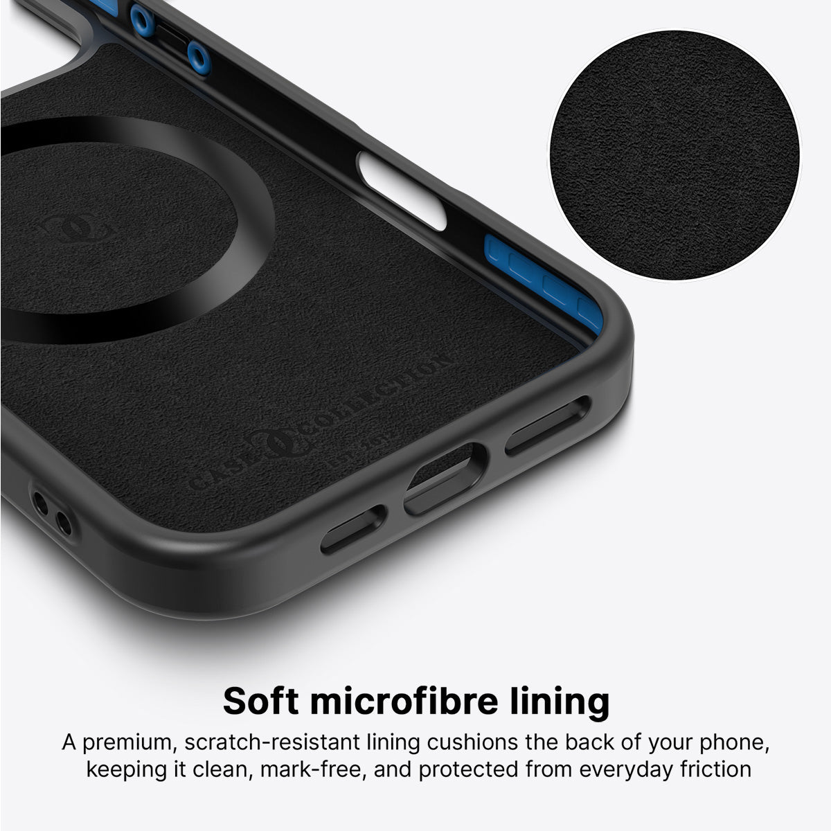 iPhone 16 Pro case interior – Lemon and Bees microfibre lining