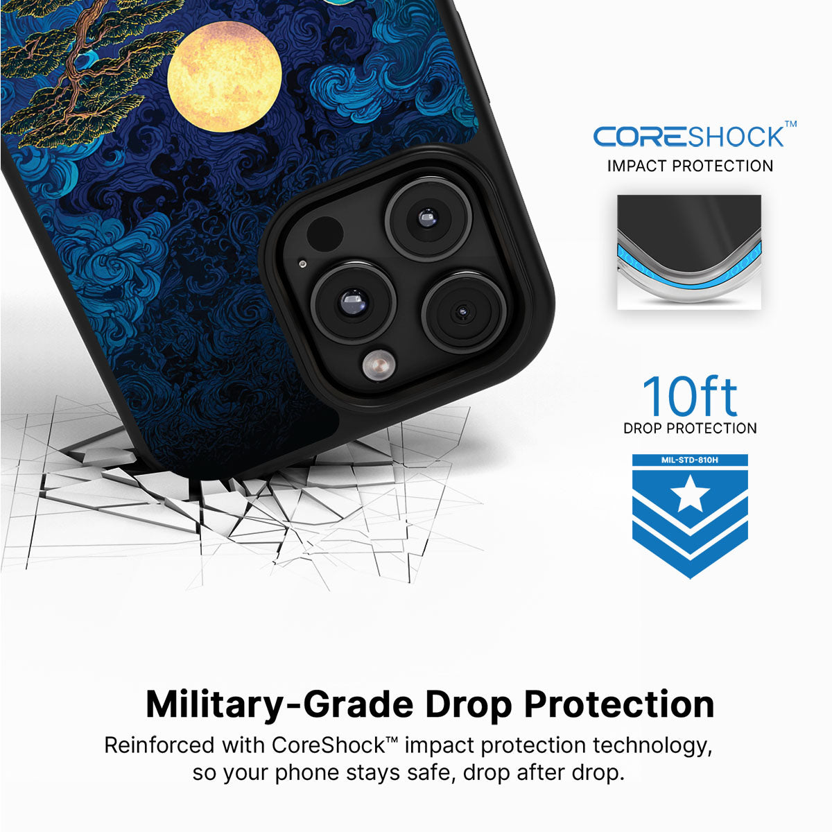 Moonlit Tide iPhone 16 Pro case with drop protection