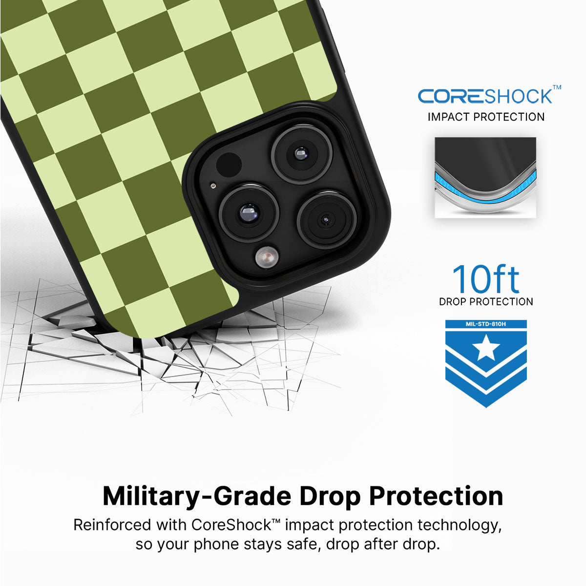Olive Meadow iPhone 16 Pro case with drop protection