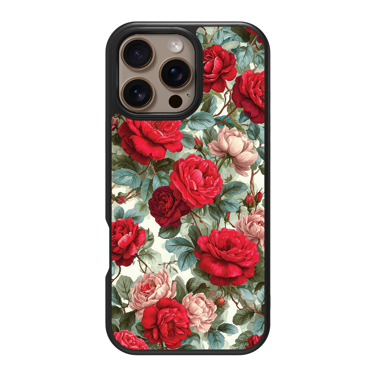 Red Floral Designer iPhone 16 Pro Case – Ruby Roses | MagSafe