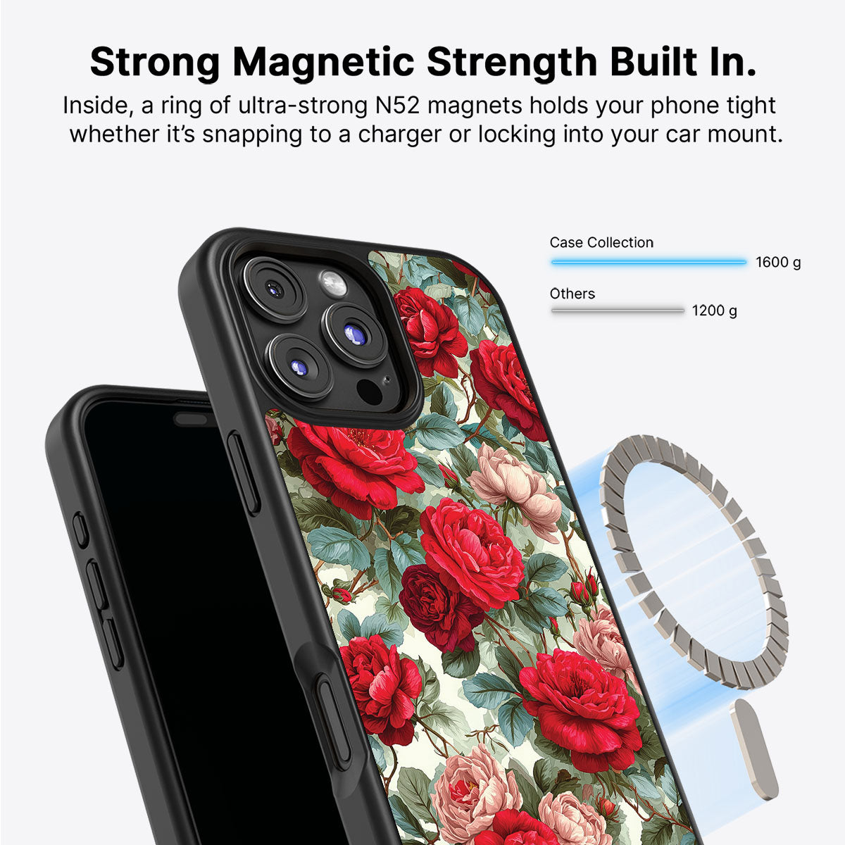 Red Floral Designer iPhone 16 Pro Case – Ruby Roses | MagSafe