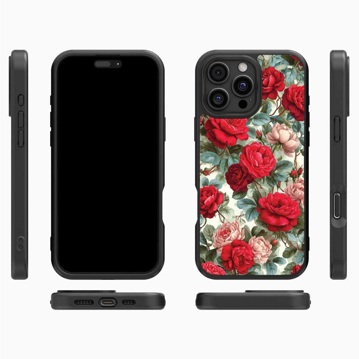 Red Floral Designer iPhone 16 Pro Case – Ruby Roses | MagSafe