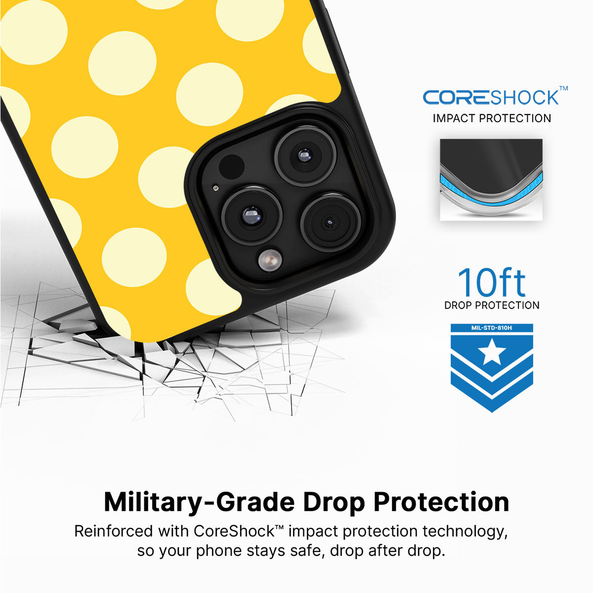 Sunny Dots iPhone 16 Pro case with drop protection