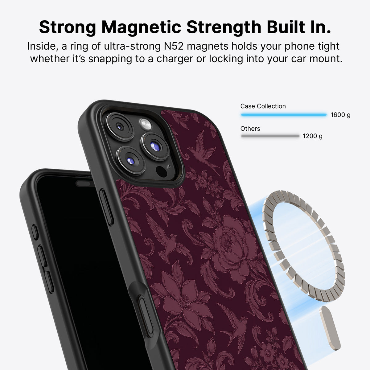 iPhone 16 Pro MagSafe case – Swallow Damask design