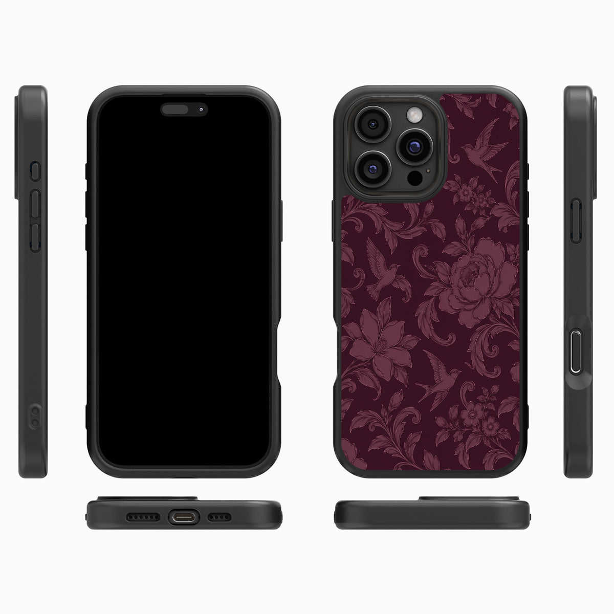 Swallow Damask iPhone 16 Pro case cover – multi-angle view