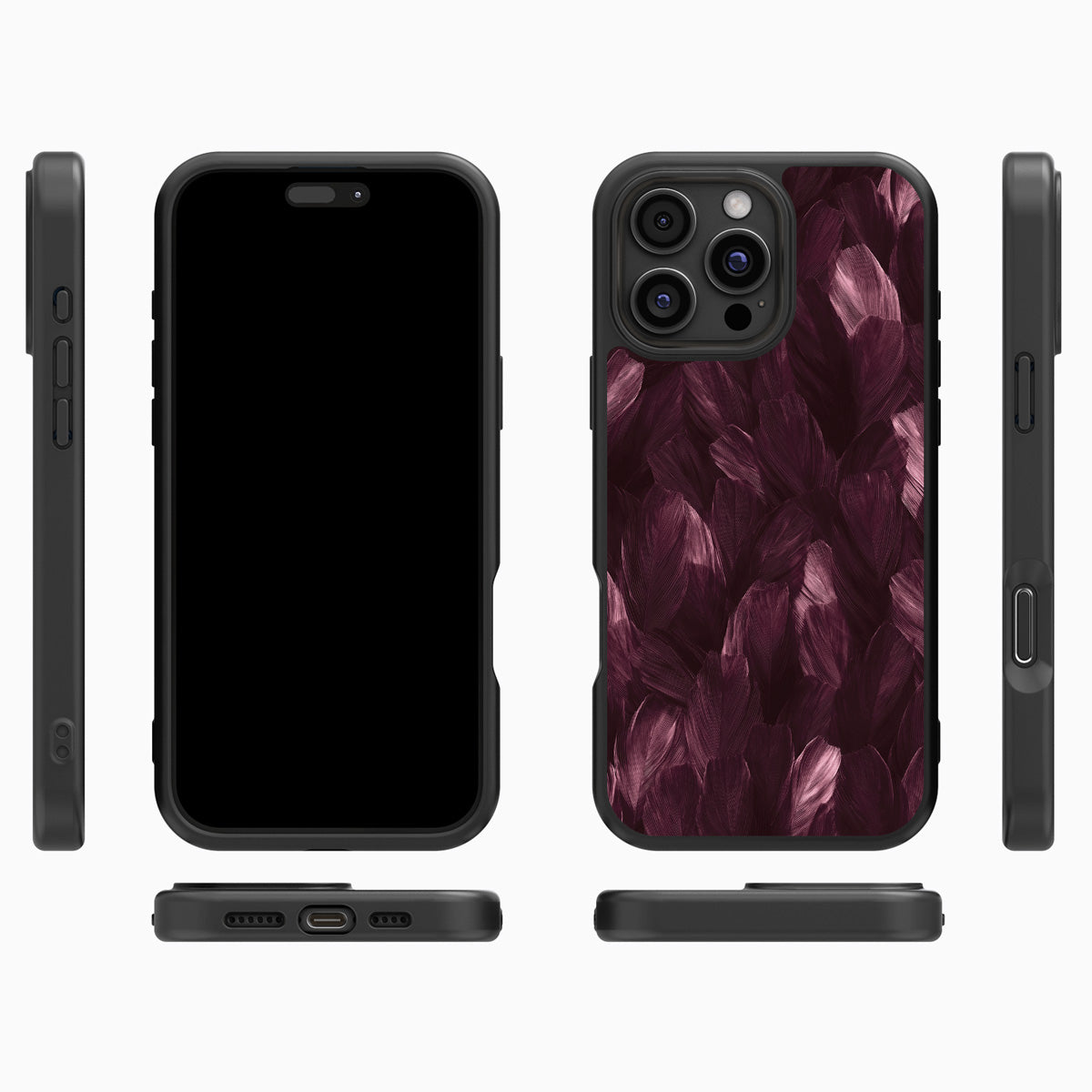Wine Plumage iPhone 16 Pro case cover – multi-angle view