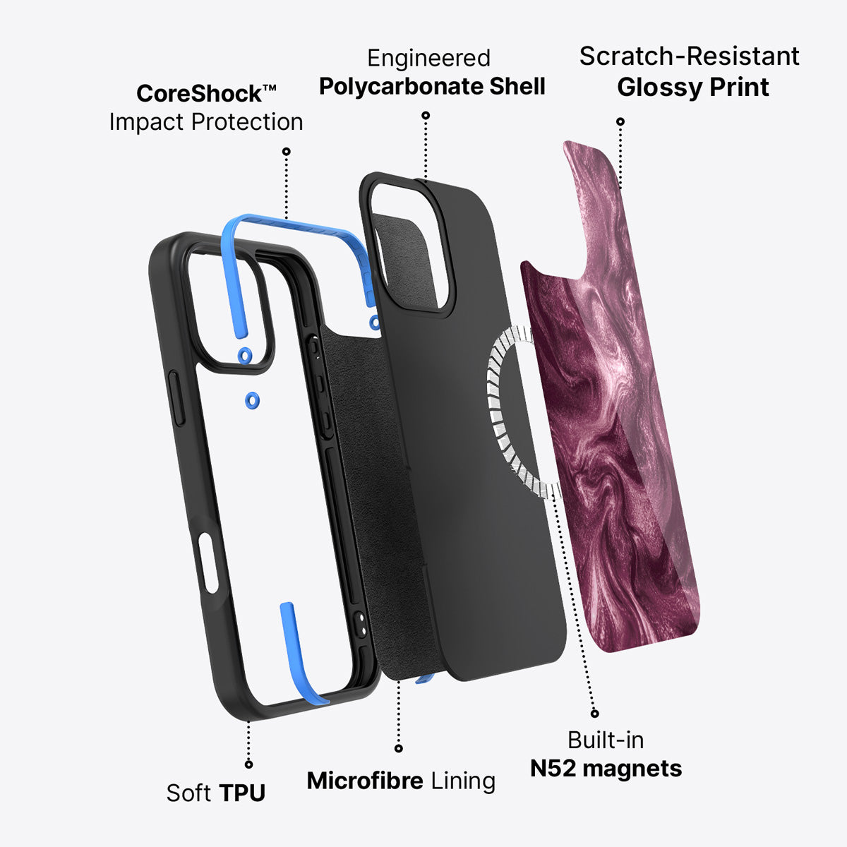 iPhone 16 Pro case construction – Wine Shimmer phone case