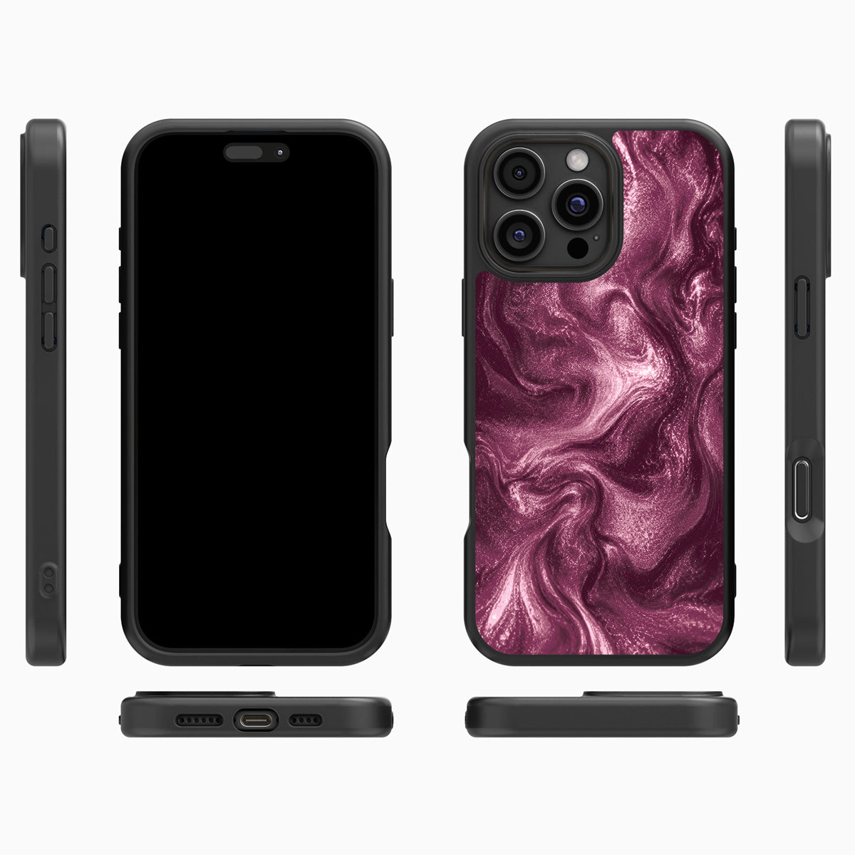 Wine Shimmer iPhone 16 Pro case cover – multi-angle view