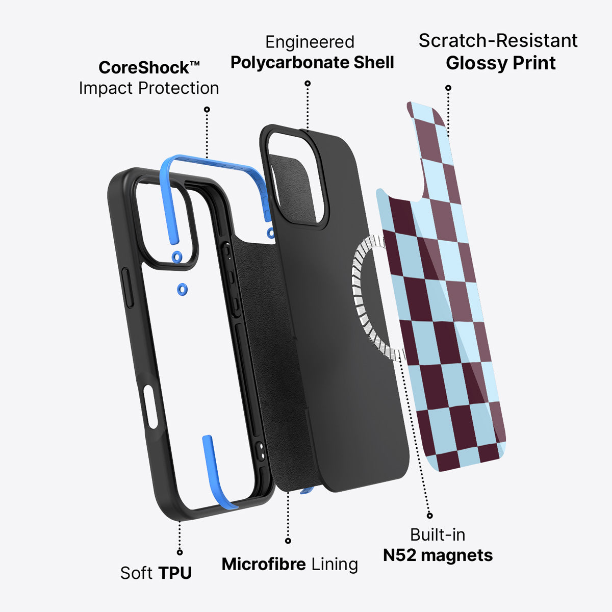 iPhone 16 Pro Max case construction – Cabernet Tile phone case