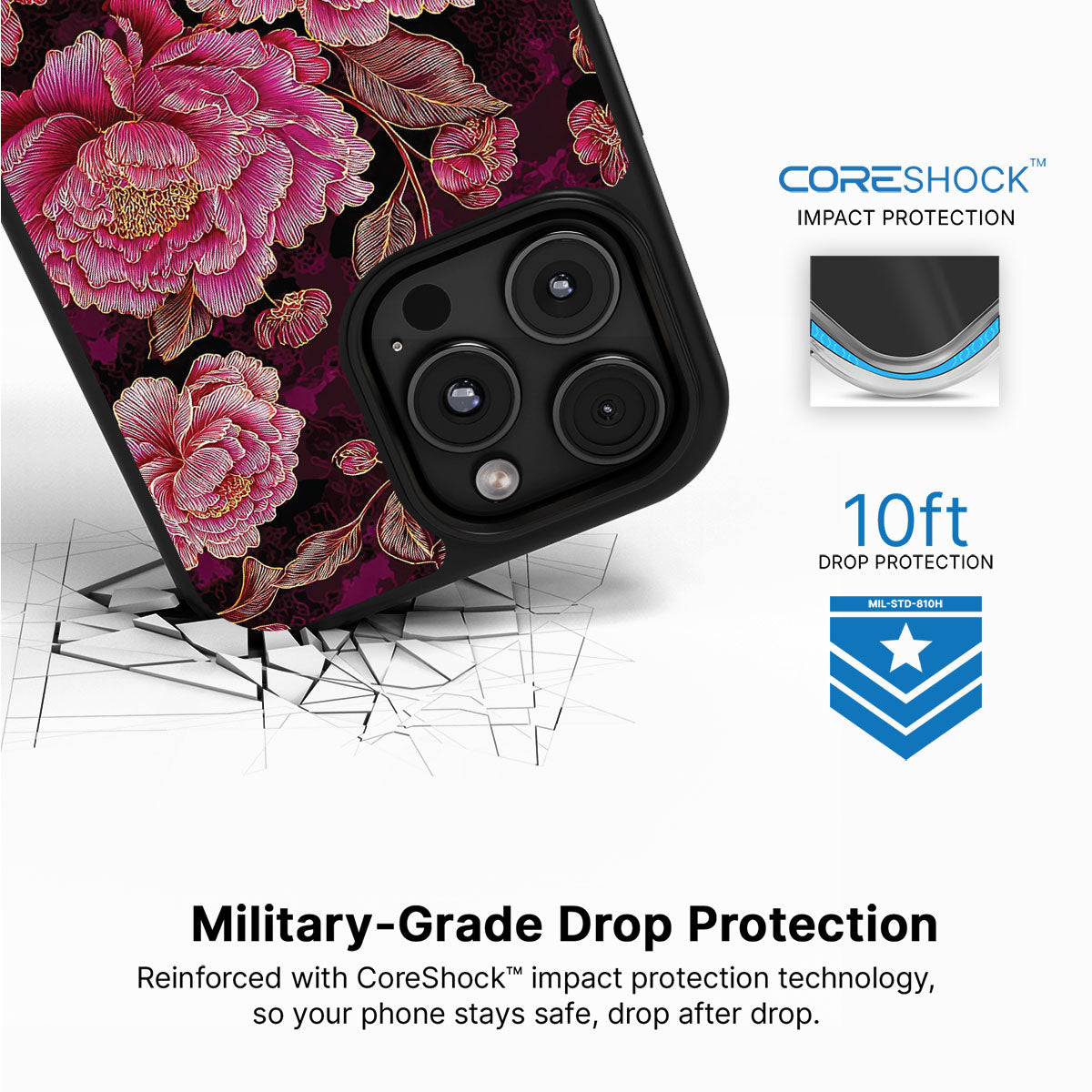 Floral Opulence iPhone 16 Pro Max case with drop protection
