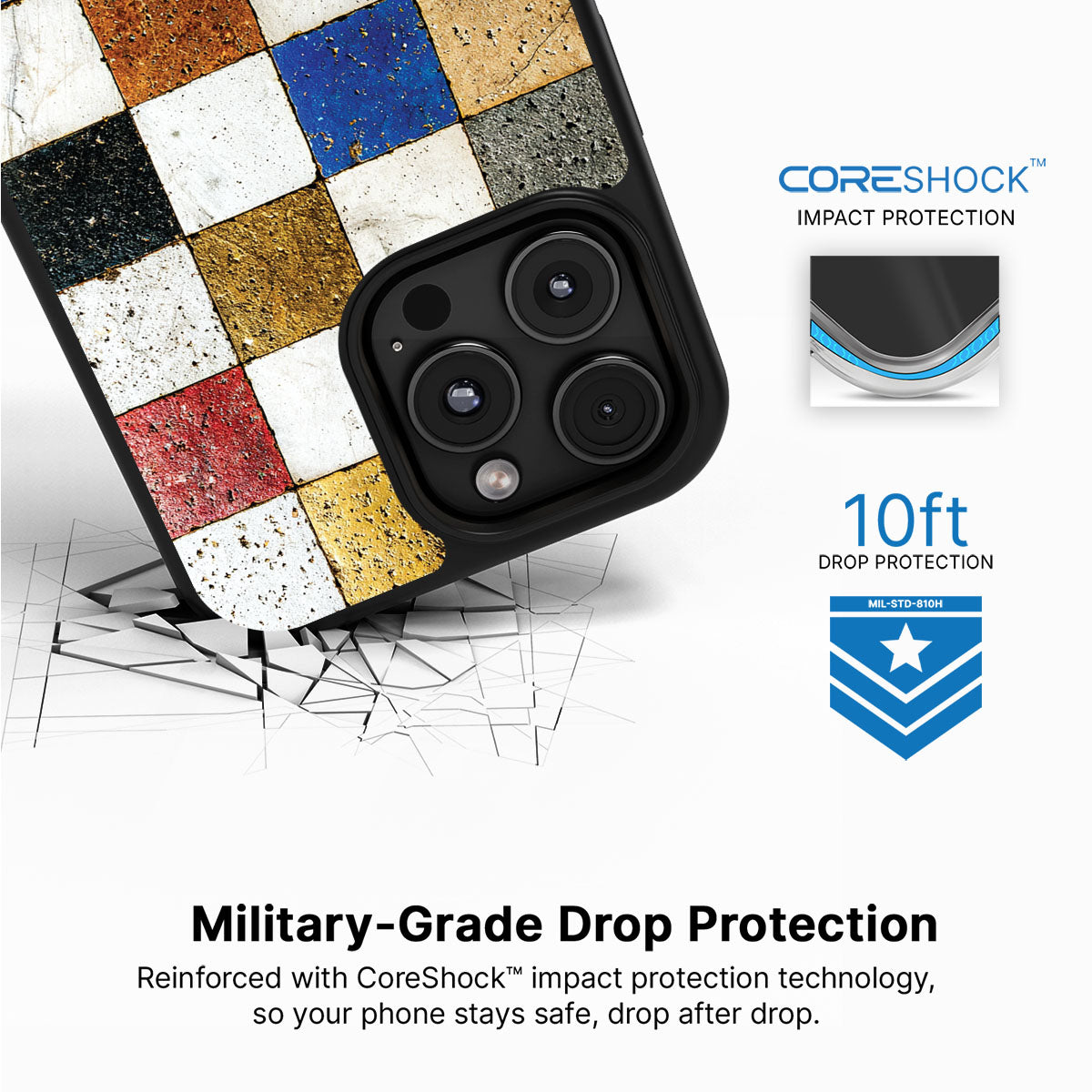 Heritage Mosaic iPhone 16 Pro Max case with drop protection
