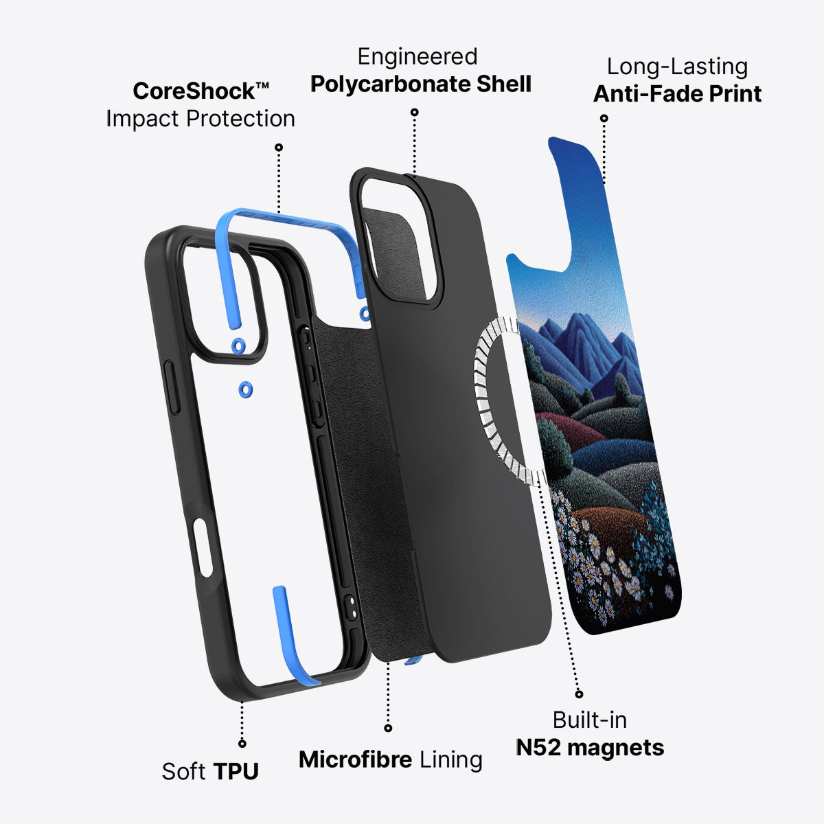 Blue Mountain Designer iPhone 16 Pro Max Case – Indigo Hills | MagSafe