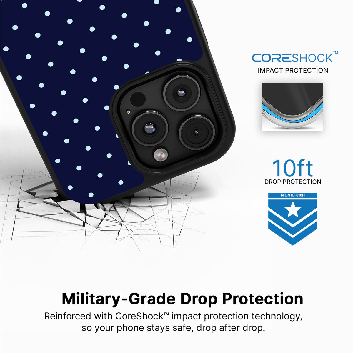 Navy Whisper iPhone 16 Pro Max case with drop protection