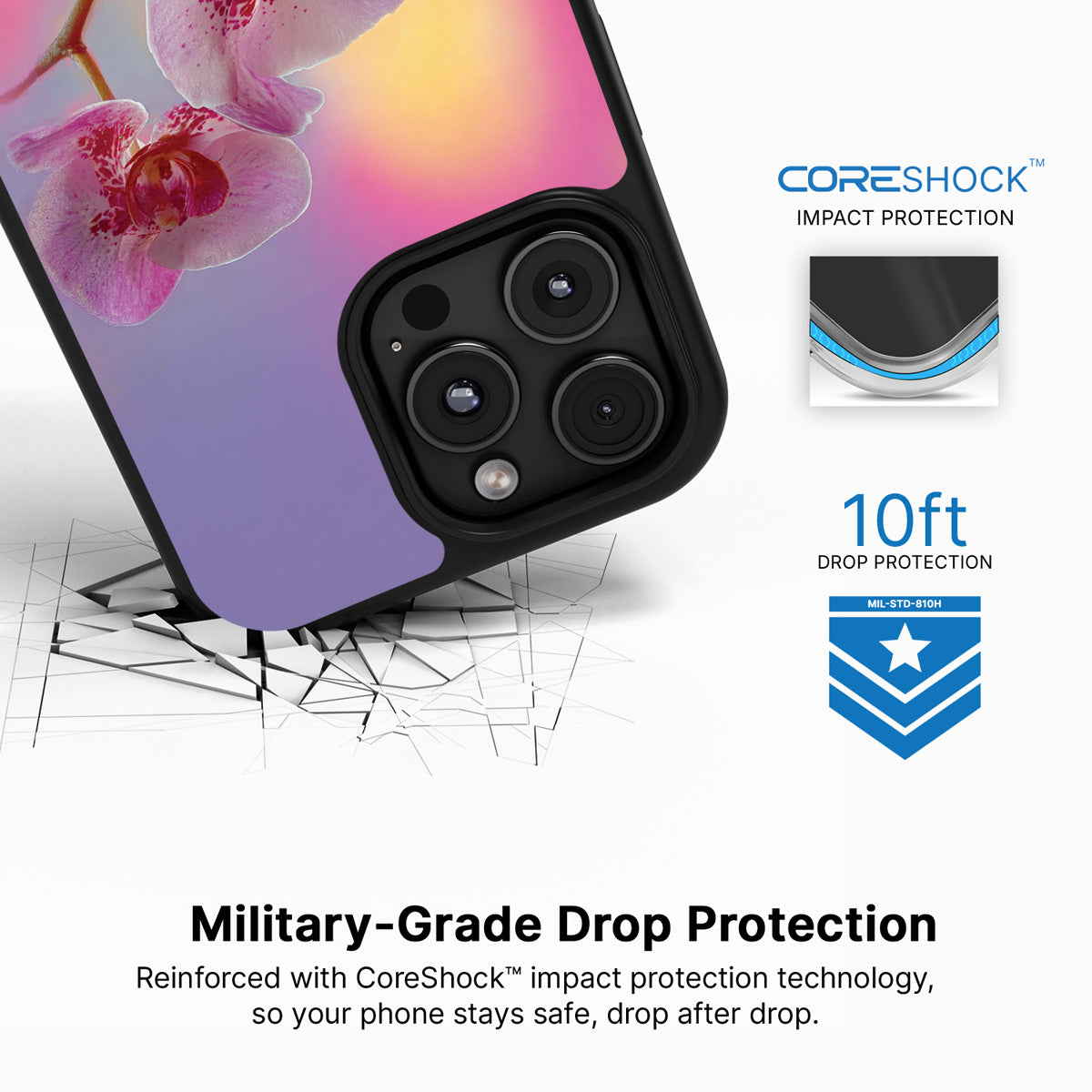 Orchid Dream iPhone 16 Pro Max case with drop protection