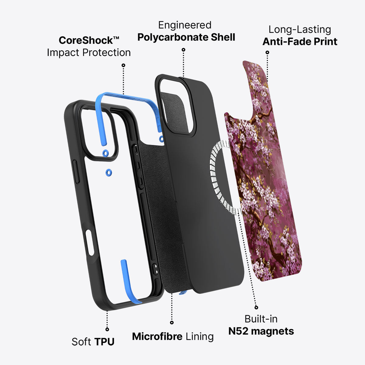 iPhone 16 Pro Max case construction – Rose Whisper phone case
