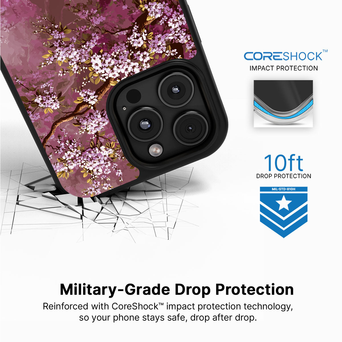 Rose Whisper iPhone 16 Pro Max case with drop protection