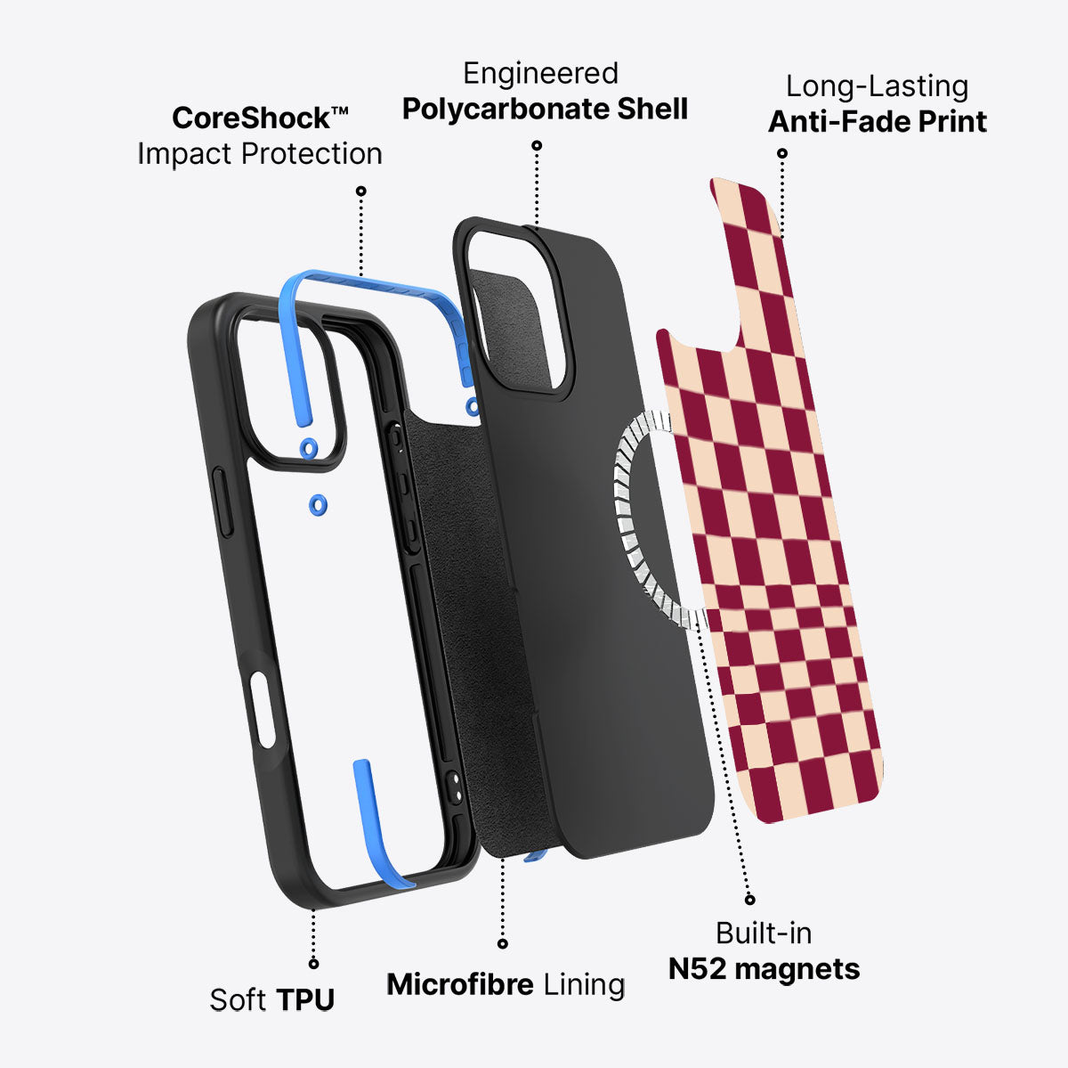 iPhone 16 Pro Max case construction – Rouge Board phone case