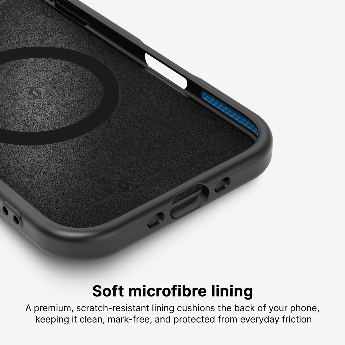 iPhone Air case interior – Painted Peaks microfibre lining
