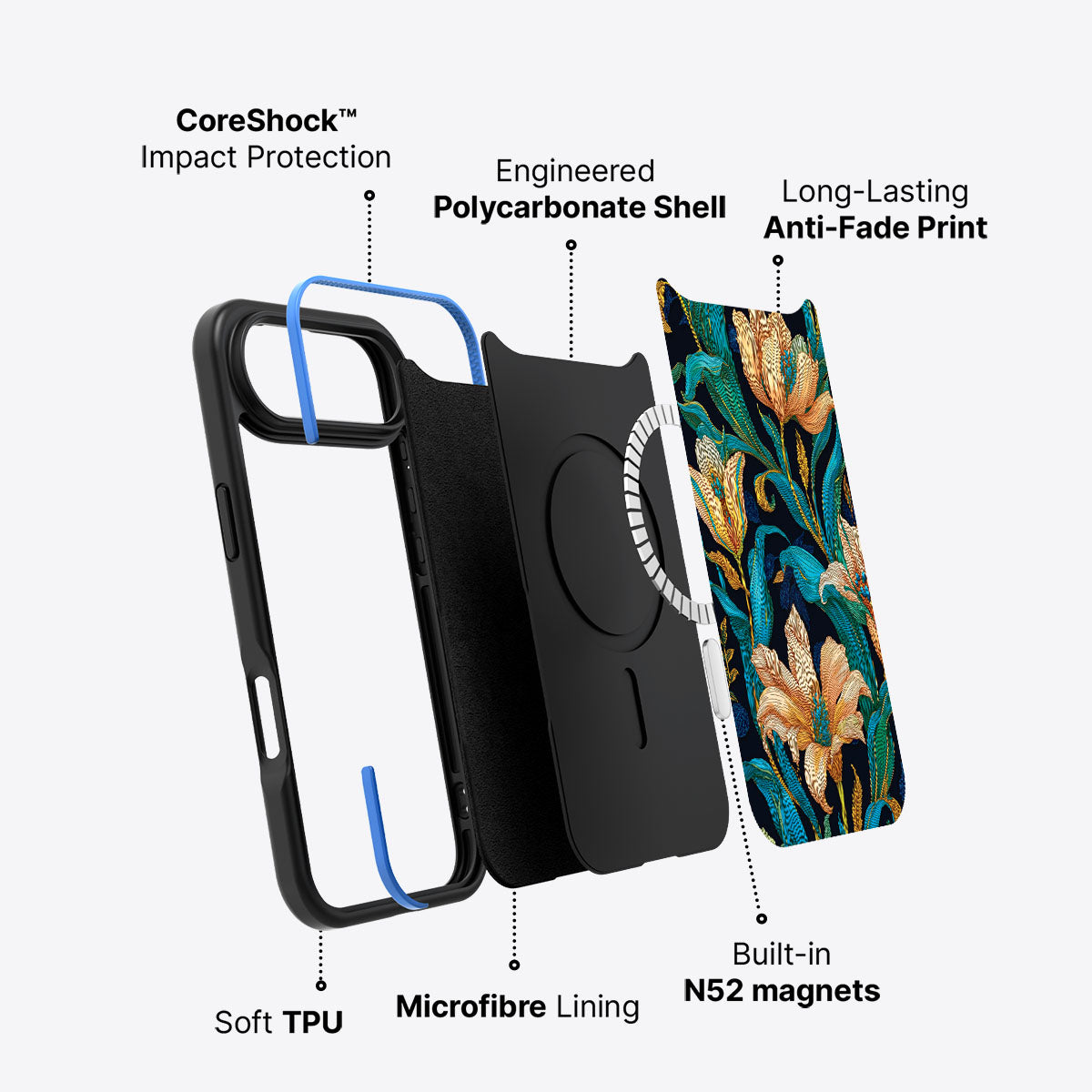 Blue Floral Designer iPhone Air Case – Tulip Play | MagSafe