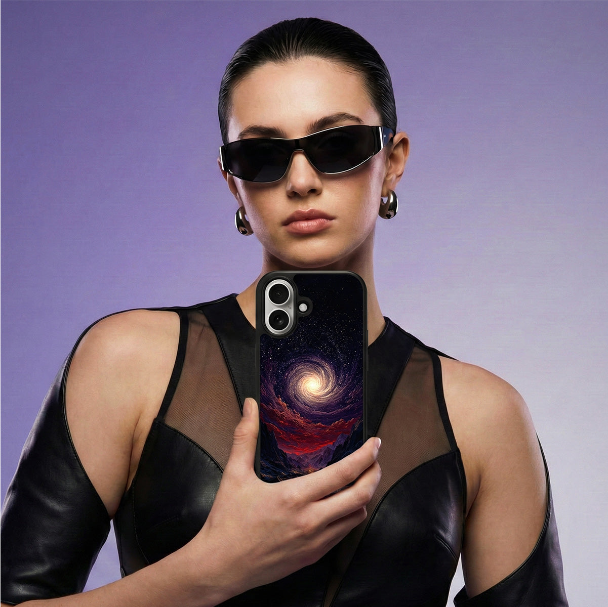 Cosmic Vortex iPhone 16 phone case lifestyle photo