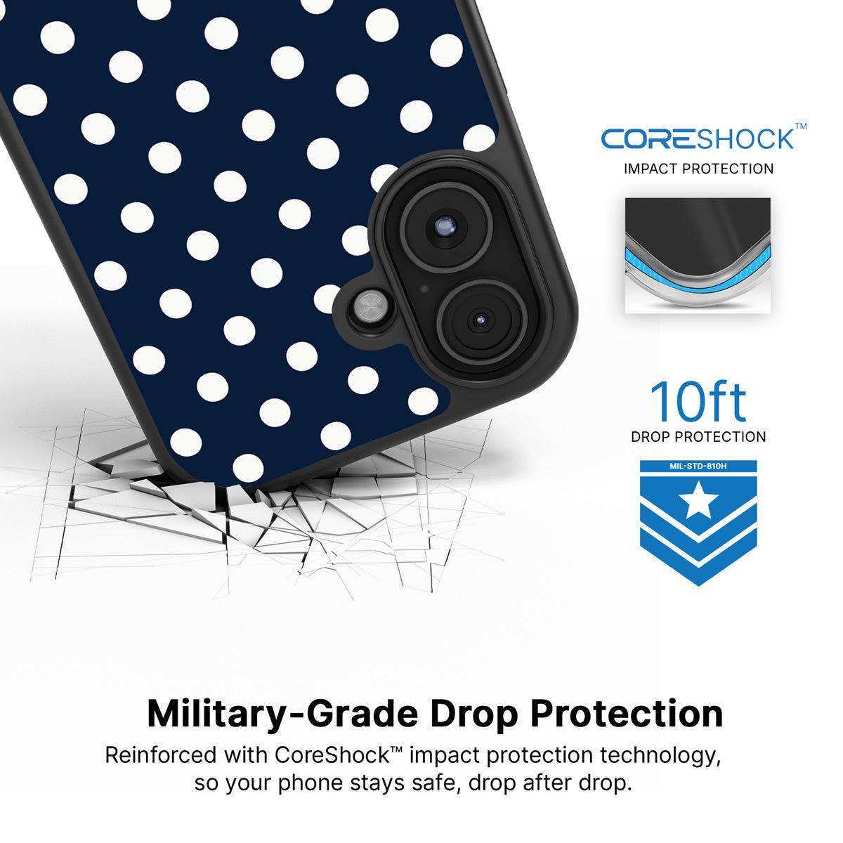 Navy Polka Dot iPhone 17 Case – Deep Sea | MagSafe
