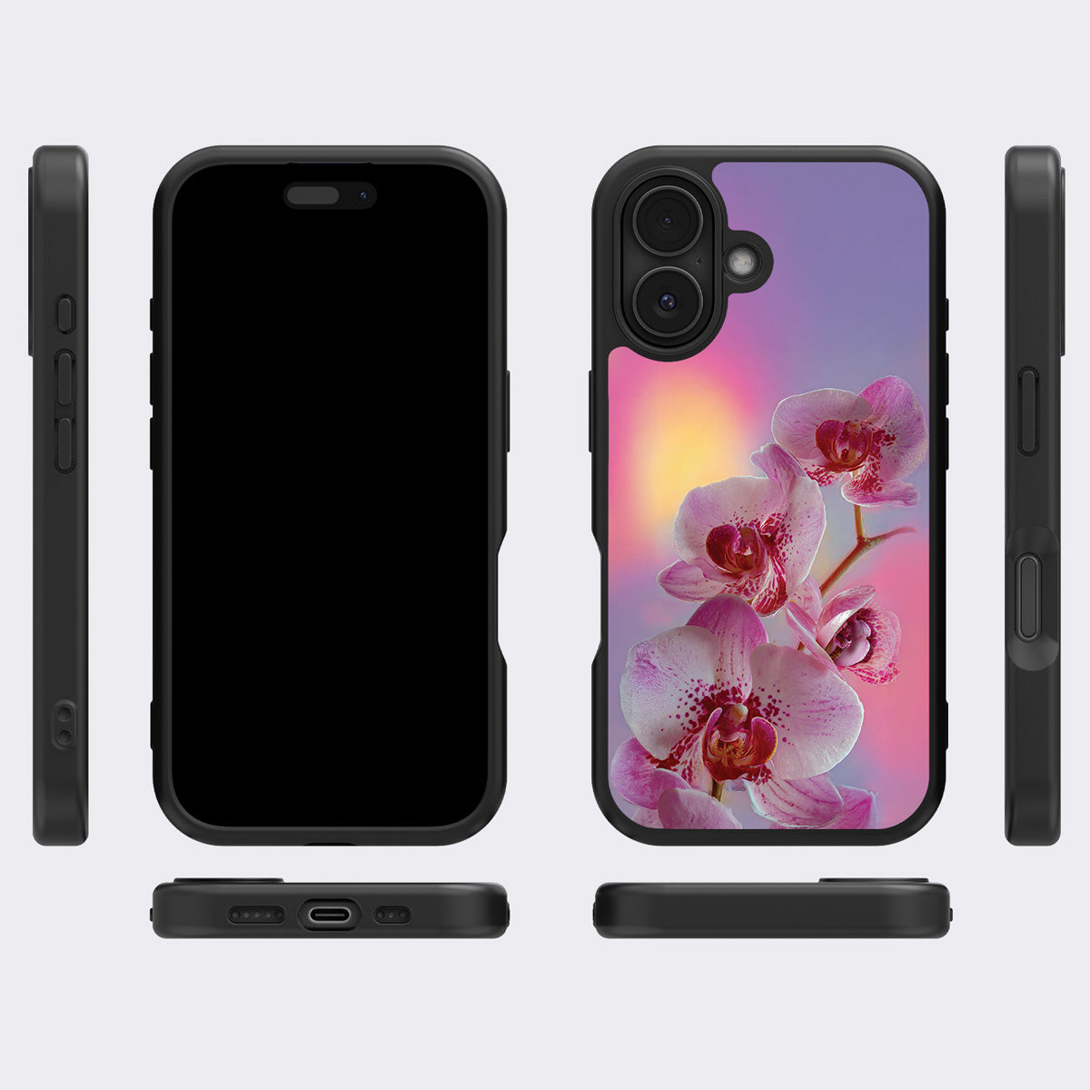 Orchid Dream iPhone 17 case cover – multi-angle view