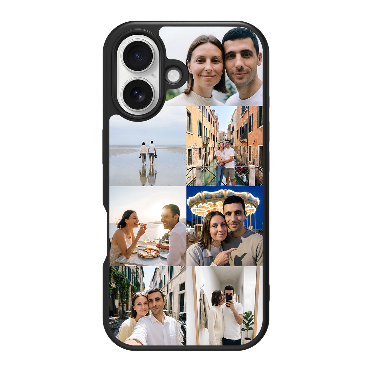 Personalised Photo Collage iPhone 17 case – back view, couples 7-photo collage