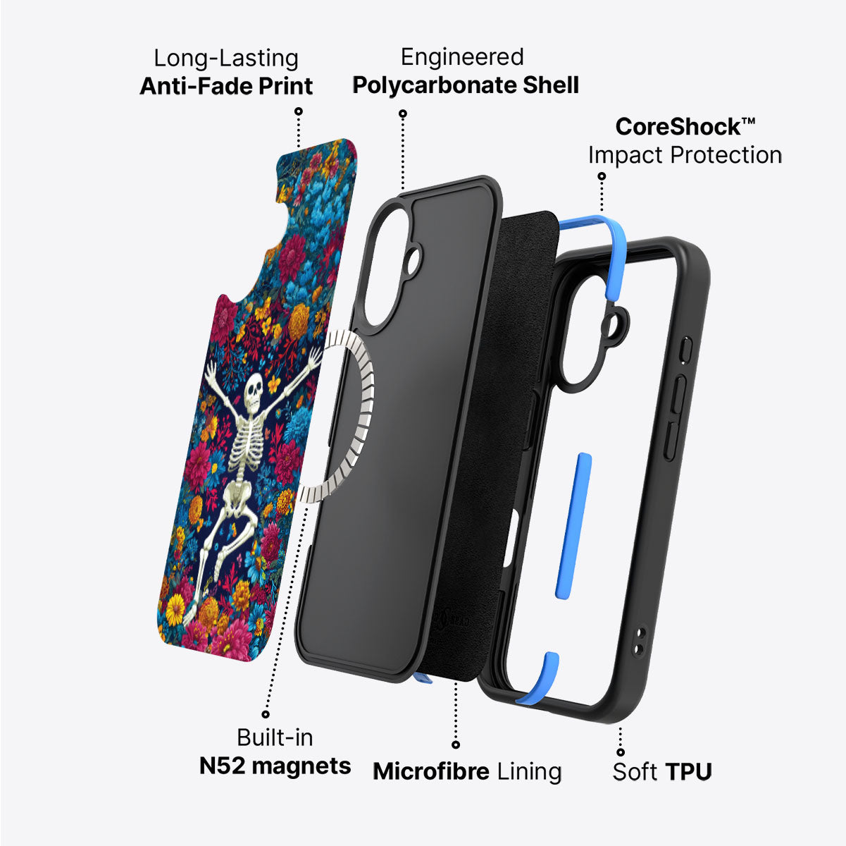 Floral Designer iPhone 17 Case – Skeleton Garden | MagSafe