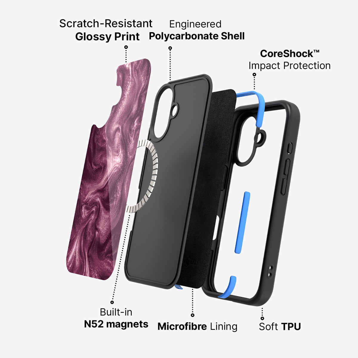 iPhone 17 case construction – Wine Shimmer phone case
